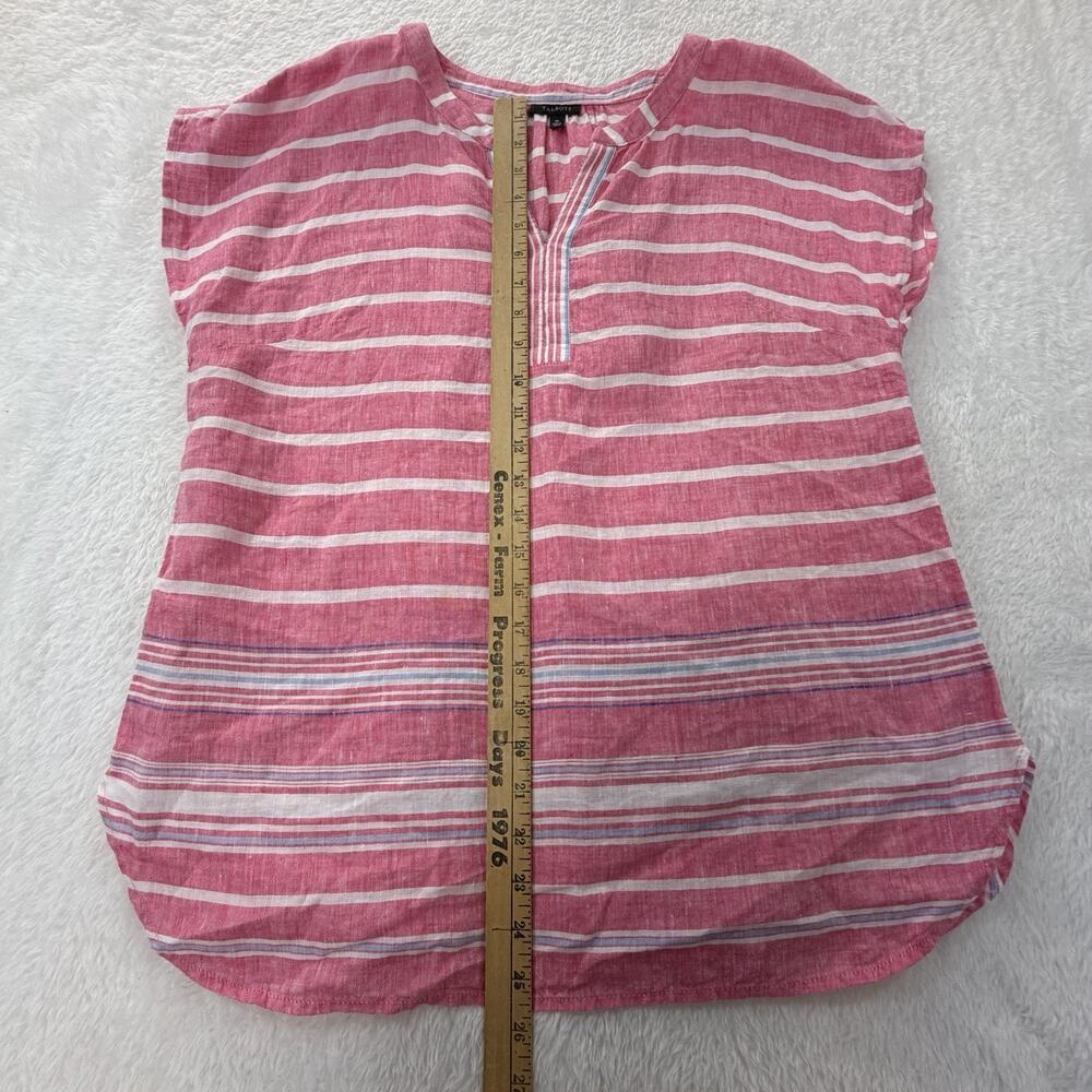Talbots Linen Tunic Size Medium Pink White Stripe V-Neck Cap Sleeve Tunic Top - Picture 4 of 11